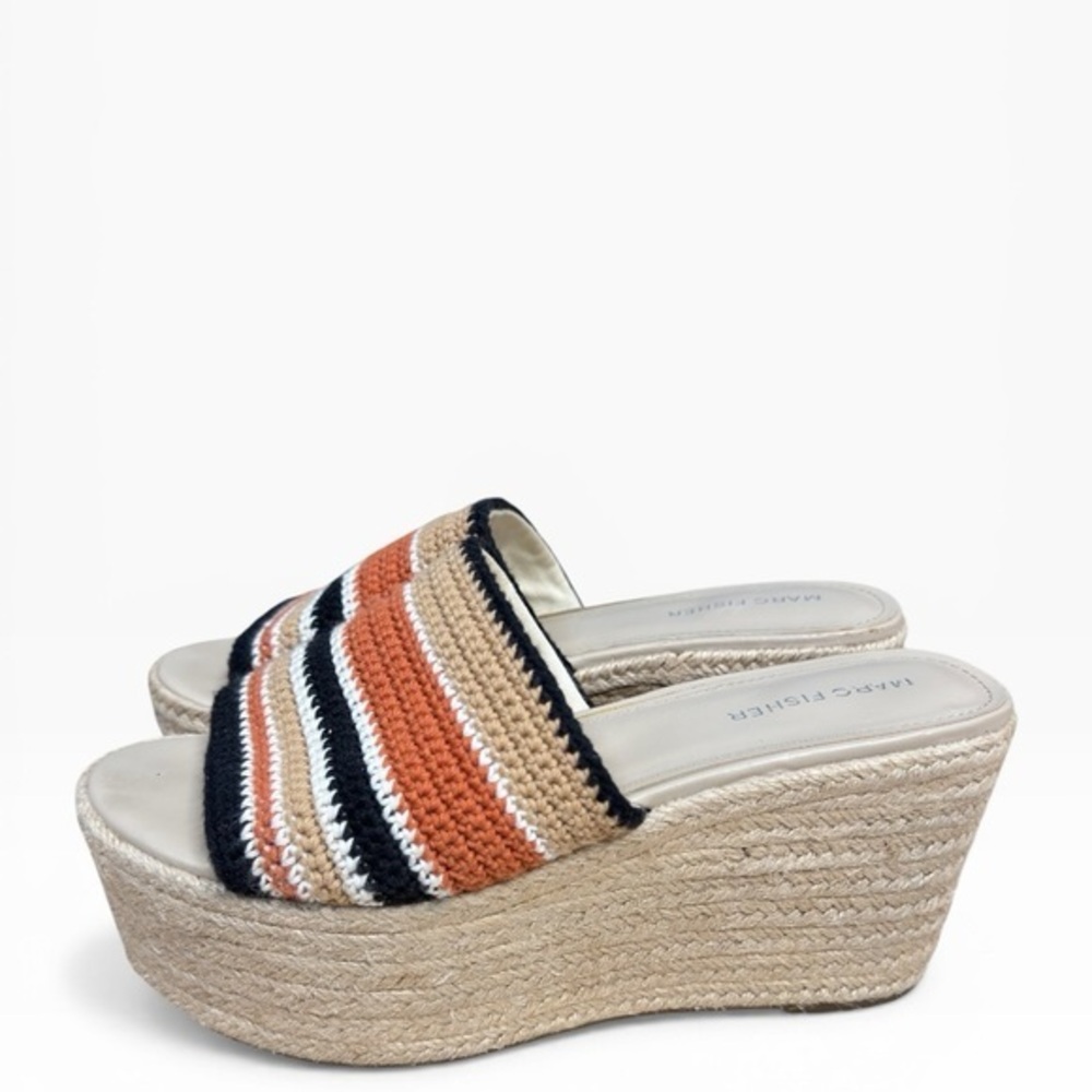 Marc Fisher Lannia Striped Crochet Espadrille Wedge Platform Shoe Size 10